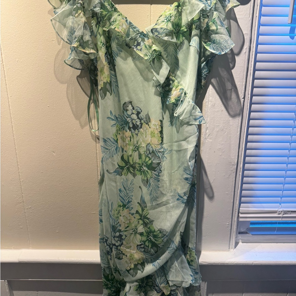 Vici Green Ruffled Wrap Sundress for Wedding Guest